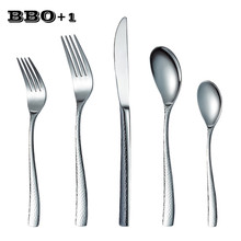 Stainless Steel Restaurant Flatware Kitchen Cutlery Dinner set Stainless steel Fork Knife Spoon Christmas Gift  Hammered Dots 2024 - buy cheap