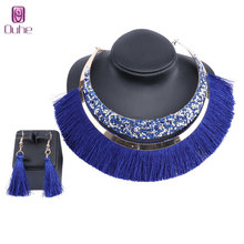 Vintage Tassel Bohemian Statement Crystal Necklace Earring For Women Handmade Female Hanging Jewelry Set 2024 - buy cheap