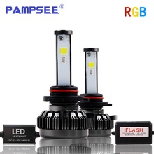PAMPSEE Автомобильные светодиодные лампы RGB H1 H3 H4 H7 H8/H11 9005 9006 880 светодиодный светодиодные лампы APP Bluetooth управление многоцветные 40 Вт 9012 лм 2024 - купить недорого