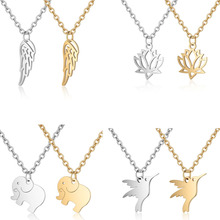 2019 316L Stainless Steel Gold Steel Tone Angle Wing Lotus Elephant Bird Star Feather Charm Pendant Long Chain Necklace Jewelry 2024 - buy cheap