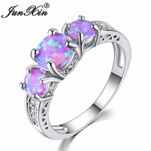 JUNXIN Fashion Women Purple Fire Opal Rings Silver Color Jewelry Vintage Wedding Rings For Women Birthstone Ring 2024 - buy cheap