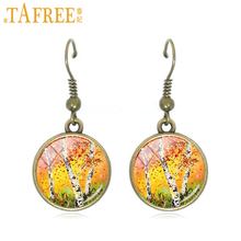 TAFREE Starry Night Moon Earrings yellow oil painting dangle earrings round Glass fashion men women vintage jewelry A550 2024 - buy cheap