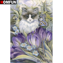 HOMFUN-pintura de diamante 5D DIY "gato flor", cuadrados o redondos de imitación bordado de diamantes, regalo de punto de Cruz, decoración del hogar, A08853 2024 - compra barato