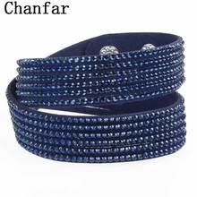 Fashion Wrap velvet bracelet leather crystal bracelet  with snap button clasp crystal Bangle couple jewelry 2024 - buy cheap