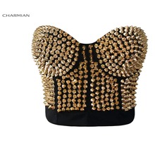 Charmian Women's Sexy Punk Golden Rivet Bra Top Striking Burlesque Studded Dance Clubwear Body Shapewear Cincher Bustier Corset 2024 - buy cheap