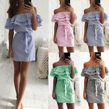 Women Summer Dresses 2020 New Strapless Chiffon Off Shoulder Cheap clothes Mini Dress Stripe Sashes Vestidos YFF6167 2024 - buy cheap