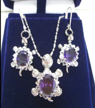 Hot sale Free Shipping>>Purple Cubic Zirconia 18KWGP Crystal Turtle Pendant Necklace Earrings 2024 - buy cheap