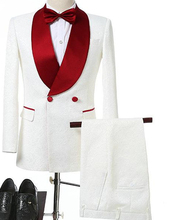 Traje blanco con solapa roja para hombre, traje de graduación de 2 piezas (chaqueta + pantalón + corbata), esmoquin para novio, traje ajustado de boda hecho a medida 2024 - compra barato