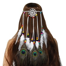 Bohemian Hippie Hand-Woven Fashion Headdress African Beaded Peacock Feather Headband Indian Tribal Hair Accessories Jewelry 2024 - buy cheap