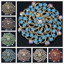 ¡Oferta! broche de flores de alta calidad en 8 colores oro y cristales de imitación, grandes pines redondos, abalorios de boda, joyería para mujer B1224 2024 - compra barato