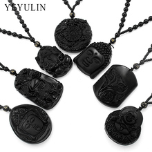 Wonderful Carved Buddha Guanyin Maitreya Lion Black Obsidian Lucky Blessing Pendant Necklace Jewelry For Woman Men 2024 - buy cheap