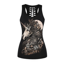 Hollow Out T-Shirt 2018 Summer Clothes Sexy Women Black Sleeveless Vest Top Casual Unicorn Skull Print Death Beauty Tank Tops 2024 - buy cheap