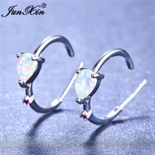 Boho Female Small Red Green Hoop Earrings Silver Color Wedding Jewelry White Blue Fire Opal Stone Earrings For Women 2024 - buy cheap