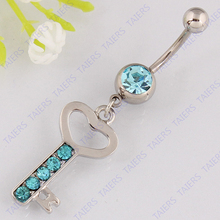 Belly button ring body piercing fashion belly bar jewelry crystal key navel ring 14G 316L surgical steel Nickel-free 2024 - buy cheap