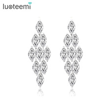 LUOTEEMI Brand High Quality European Long AAA+ CZ Dangle Big Earrings for Wedding and Party Elegant Jewelry White Gold-Color 2024 - compra barato