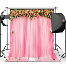 Pink Curtain Flowers Pigeons Photographic Background Vinyl Cloth Photo Backdrops for Bridal  Wedding Party Photo Shoot Studio 2024 - buy cheap