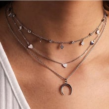 Mavis Hare Stainless Steel 5 Heart Multi Heart Choker combined with Sparkling rhombus Choker & The Moon Necklace for Woman gift 2024 - buy cheap