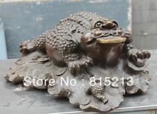 bi00155 Lucky China Fengshui Purple Bronze lotus leaf Wealth Golden Toad Spittor Statue 2024 - buy cheap