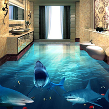 Papel de parede 3d para piso de tubarão, murais moderno de pvc à prova d'água, adesivos 3d para piso de banheiro 2024 - compre barato