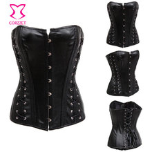 Black Faux Leather Criss Cross Lace Up Front Corselet Overbust Gothic Corset Sexy Burlesque Corsets and Bustiers Espartilho 2024 - buy cheap