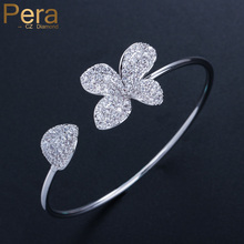 Модный женский браслет Pera для выпусквечерние вечера регулируемый размер ювелирные изделия серебряный цвет большой цветок Форма кубик циркон браслет для подарка Z003 2024 - купить недорого