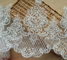 1Y-3Yard/Lot Width 25cm Silver Car-bone Sequin Paillette Lace Trim Wedding Dress Lace Fabric Bridal Veil Clothes DIY Decoration 2024 - buy cheap