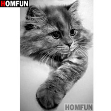 HOMFUN-pintura de diamante 5D DIY "gato Animal", cuadrados o redondos de imitación bordado de diamantes, estilo punto de cruz 3D, decoración del hogar, A18811 2024 - compra barato