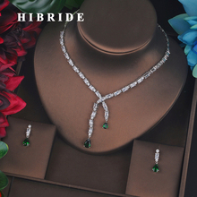 HIBRIDE Luxury Design Green Small Full Cubic Zircon Bridal Jewelry Set Fashion Drop Earring Necklace Wedding Accessories N-687 2024 - buy cheap