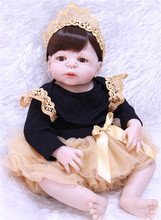 22 дюйма 55 см Bebes reborn силиконовые куклы, Реалистичная кукла reborn Младенцы для детей игрушки черное платье девочка кукла realista boneca 2024 - купить недорого