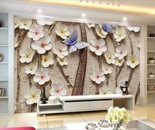 Papel de parede 3d personalizado com grande escala, fundo de tv tridimensional flores alívio parede de fundo decorativo nórdico 2024 - compre barato