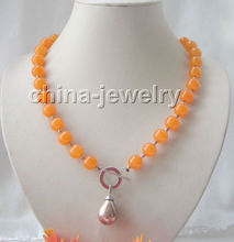 SST477    FREE shipping> >>>17" 12mm round orange stone necklace &20mm shell pearl 2024 - buy cheap