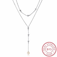 Lekani colar de swarovski 925, colar com pérolas, fashion empilhável, presente feminino, colar de joias longo 2024 - compre barato