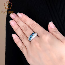 Женское кольцо с голубым топазом, Винтажное кольцо из натурального серебра 925 пробы с круглым драгоценным камнем, ювелирные украшения 2022 - купить недорого