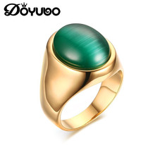 Doyubo anel masculino retrô dourado, de aço inoxidável em tamanho grande oval opala verde, joias vintage para homens, acessórios dourados da096 2024 - compre barato