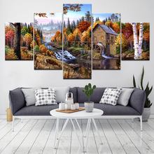 Framed Wall Art Pictures Wooden House Forest River View Home Decor Canvas HD Printed 5 Pieces Landscape Canvas Painting Artwork 2024 - buy cheap