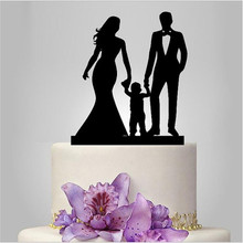 Happy Family Wedding Cake Toppers with Boy Bride and Groom Silhouette Black Custom Cake Topper Anniversary Party Decoration Gift 2024 - buy cheap