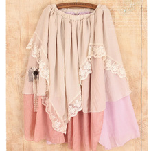 Japanese Spring Mori Girl Pleated Skirt Women Harajuku Sweet Muti Lace Layer Cotton Asymmetrical Female Kawaii Lovely Skirt A210 2024 - buy cheap