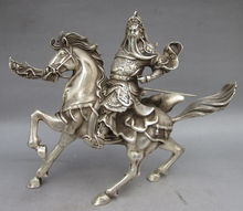Estátua de guan yu do guerreiro de prata do tibete colecionável 2024 - compre barato