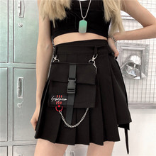 Preto feminino mini plissado shorts saia a linha cadeias cinto bolsos saias curtas senhoras 2020 primavera outono roupas femininas moda 2024 - compre barato