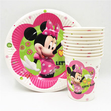 Set de decoración de cumpleaños para niños y niñas, set de 20 unids/set de platos y tazas de Minnie Mouse, suministros de fiesta, recuerdos de fiesta 2024 - compra barato