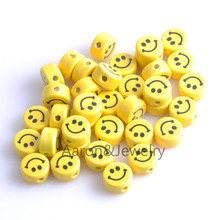 Cuentas de cerámica 20 piezas de 16x9mm con impresión redonda de sonrisa amarilla, cuentas sueltas aptas para joyería, cuentas espaciadoras para manualidades YKL0308 2024 - compra barato