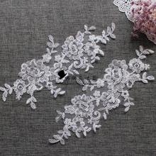 Hot Sale 1 Pair/2 Pieces 28*13CM Delicate Embroidered Lace Applique with Sequins Lace Trim Beautiful Dress DIY Lace Accessories 2024 - buy cheap