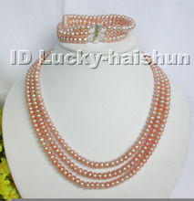 Selling Jewelry>>>3row pink pearls necklace bracelet set j4874 2024 - buy cheap