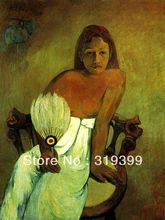 Paul Gaguin-pintura al óleo sobre lienzo de lino, chica joven con abanico, envío gratis, calidad de museo, 100% hecho a mano 2024 - compra barato