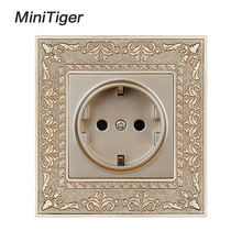 Minitiger 16A EU Standard Gold Power Socket 4D Embossing Retro Zinc Alloy Panel Wall Power Socket AC 110~250V 2024 - buy cheap