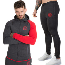 Conjunto de calça de moletom com capuz masculina, roupa esportiva para academia e corrida, primavera, 2019 2024 - compre barato