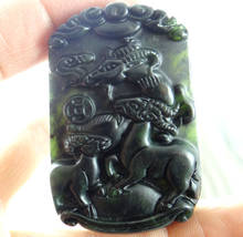 59*40*11MM Wholesale natural Chinese black green stone hand-carved statue of Sanyang Kaitai amulet pendant necklace 2024 - buy cheap