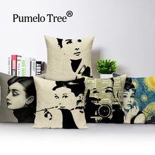 Almohadas decorativas de diferentes colores para el hogar, cojines de lino para el hogar, retal Audrey Hepburn 2024 - compra barato