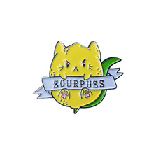 Sourpuss Enamel Pin Cat Lemon badge Pin Brooch 2024 - buy cheap
