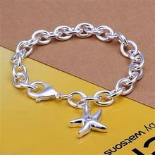 Pulseira feminina h304 925, pulseira delicada de cor prateada com pingente fashion, bracelete de estrela/akiajbpa bcoajbanheiro 2024 - compre barato